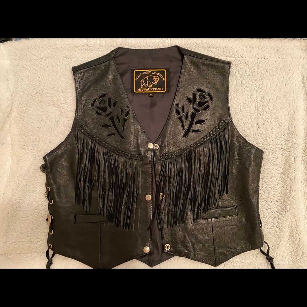 Milwaukee Leather Rose Embossed/Fringed Vest